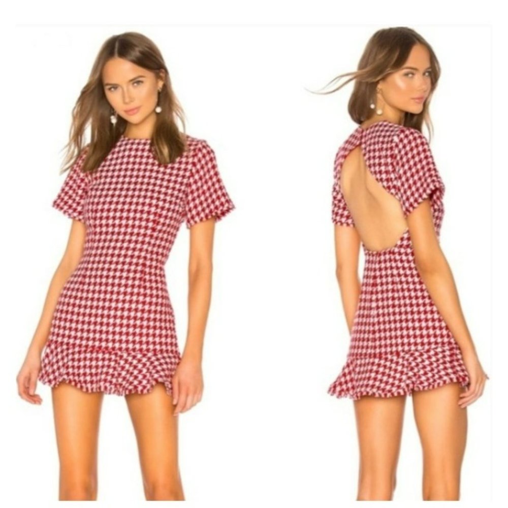 NWT Lovers + Friends X Revolve Andi Red Houndstooth Mini Dress Sz S